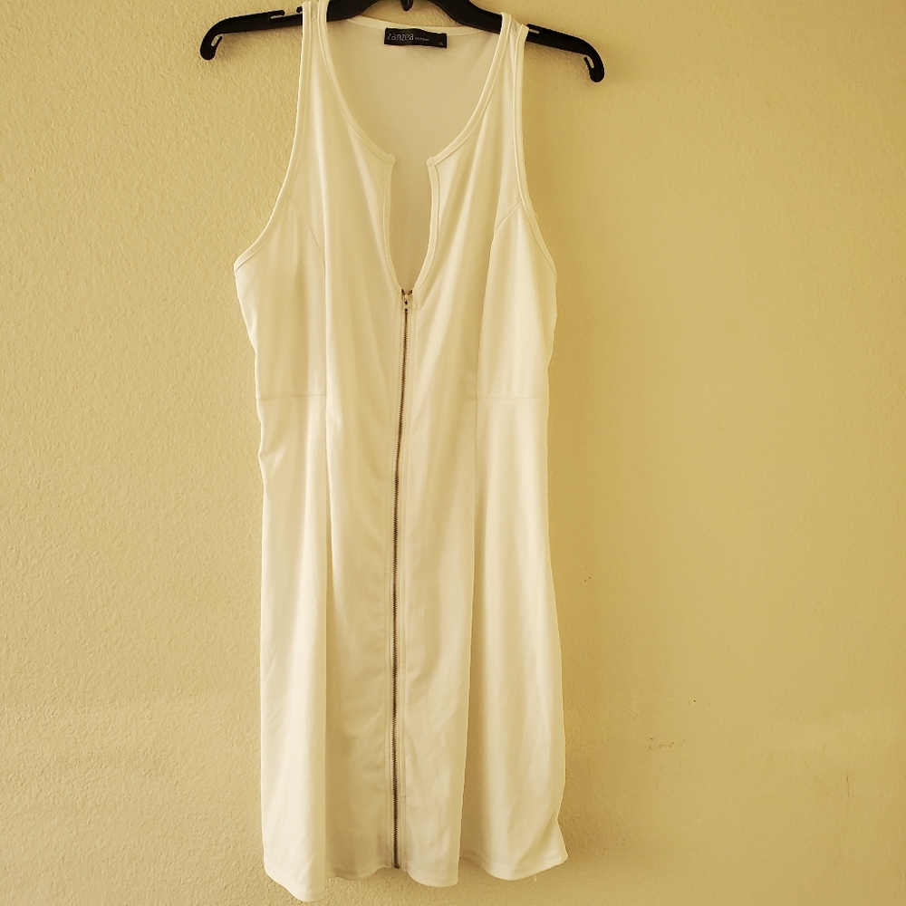 Zanzea White sleeveless Zip UpBack Athletic Skater Dress XL